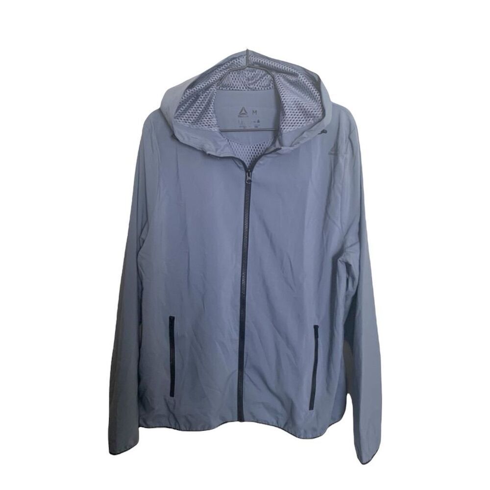Reebok Women's Blue Hooded Training Windbreaker Jacket Size M Full Zip Casual